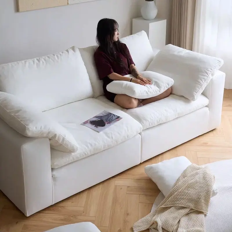 Cream Style Square Sectional Small-sized Combined Module Living Room Sponge Durable Fabric Vacuum Compression Rolled-up Sofa — image 3