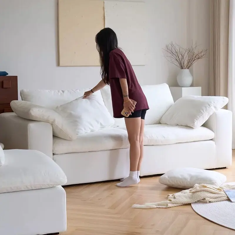 Cream Style Square Sectional Small-sized Combined Module Living Room Sponge Durable Fabric Vacuum Compression Rolled-up Sofa — image 4