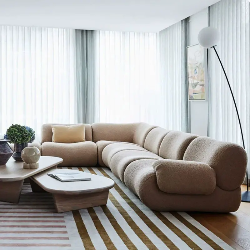 Modern Minimalist L-shaped Modular Combination Small-sized Living Room Design Model Corner Compact Fabric Sofa — view 1