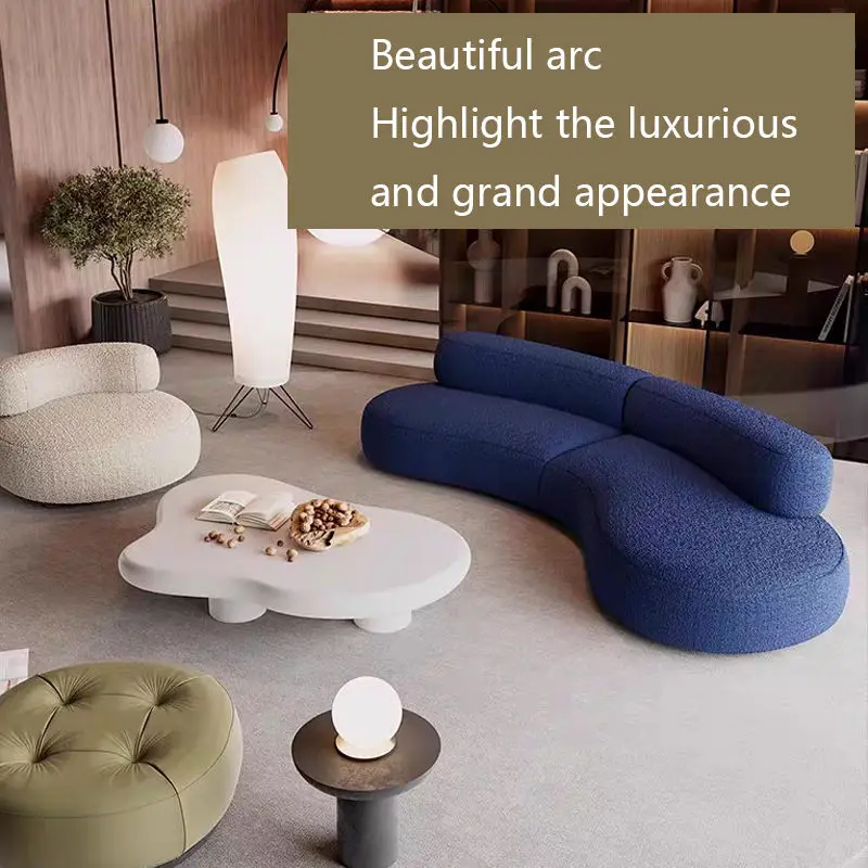 Simple Curved Living Room Multi-person Combination Sheepskin Sectional Sofa with Fabric Cover Eco-friendly Sponge Filling — image 2