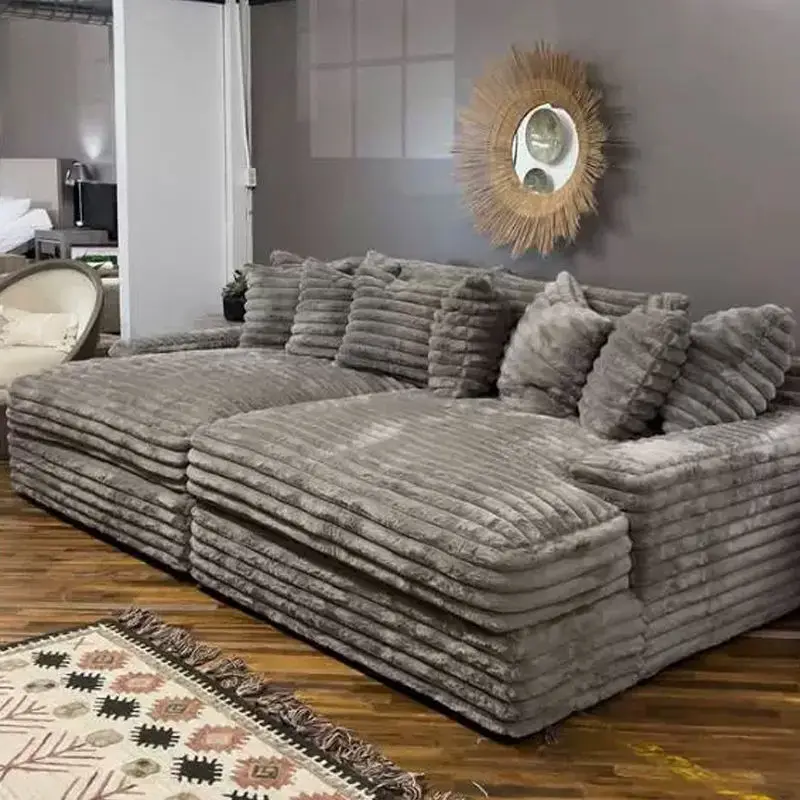 Lazyman Living Room Velvet Square Sectional Set Sofa Cloudy Large Seat Deep-Depth Adjustable Compressed — image 3