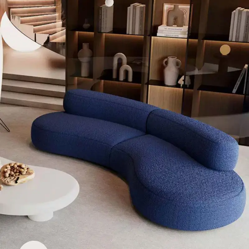 Simple Curved Living Room Multi-person Combination Sheepskin Sectional Sofa with Fabric Cover Eco-friendly Sponge Filling — image 4