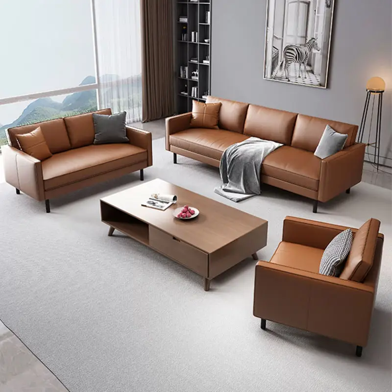 Modern Minimalist Square Small-sized Eco-friendly Durable High-resilience Sponge PU Leather Upholstered Living Room Set — view 1