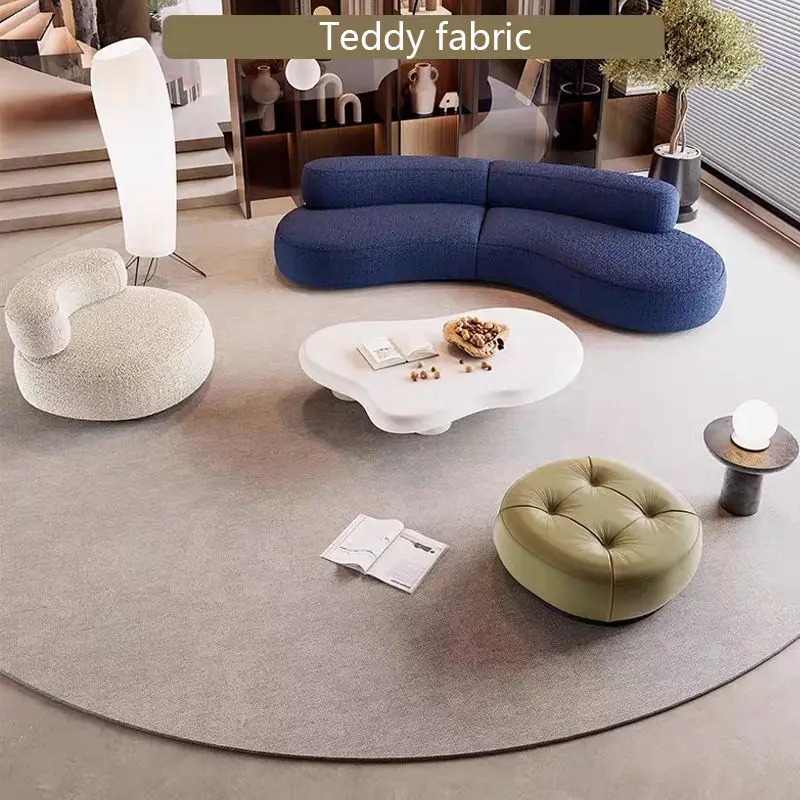 Simple Curved Living Room Sectional Multi-person Combination Fabric Cover Sponge Filling Oval Shape Sofa — image 3