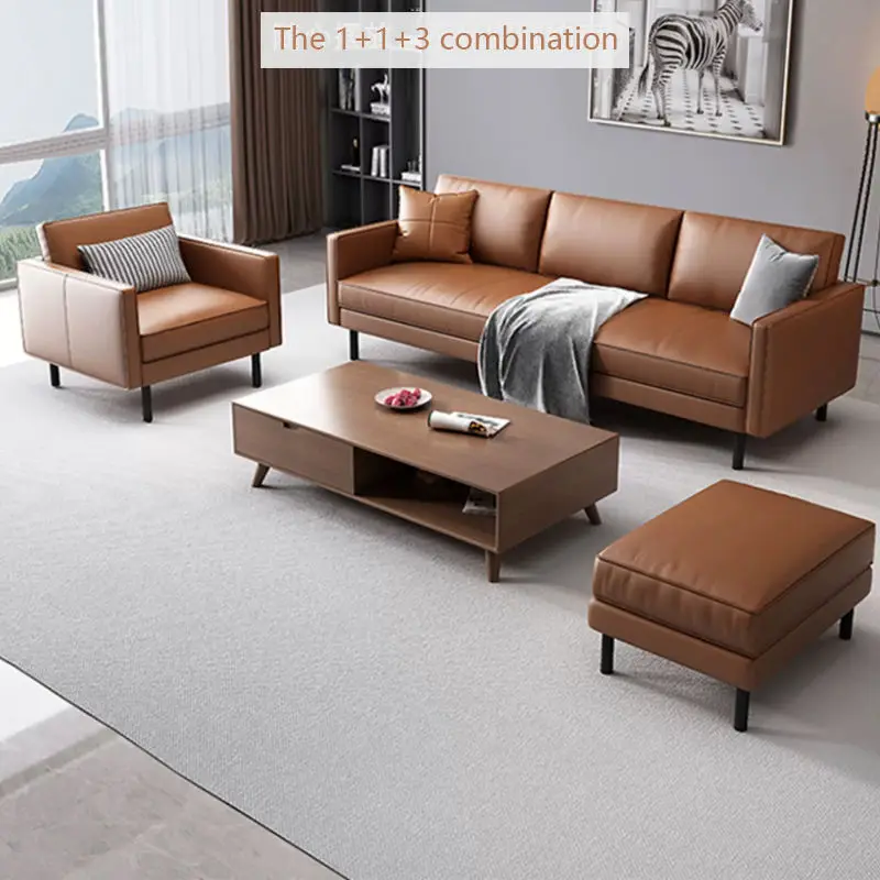 Modern Minimalist Square Small-sized Eco-friendly Durable High-resilience Sponge PU Leather Upholstered Living Room Set Sofa — image 2