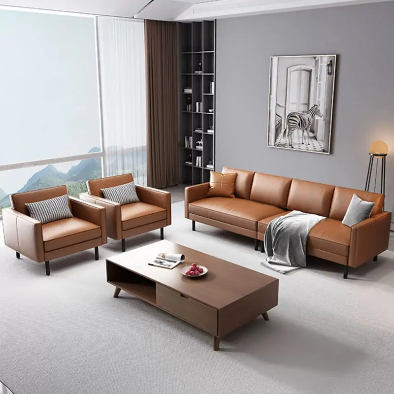 Modern Minimalist Square Small-sized Eco-friendly Durable High-resilience Sponge PU Leather Upholstered Living Room Set Sofa — image 3