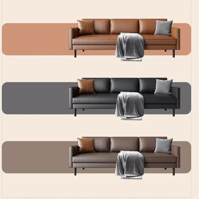 Modern Minimalist Square Small-sized Eco-friendly Durable High-resilience Sponge PU Leather Upholstered Living Room Set Sofa — image 5