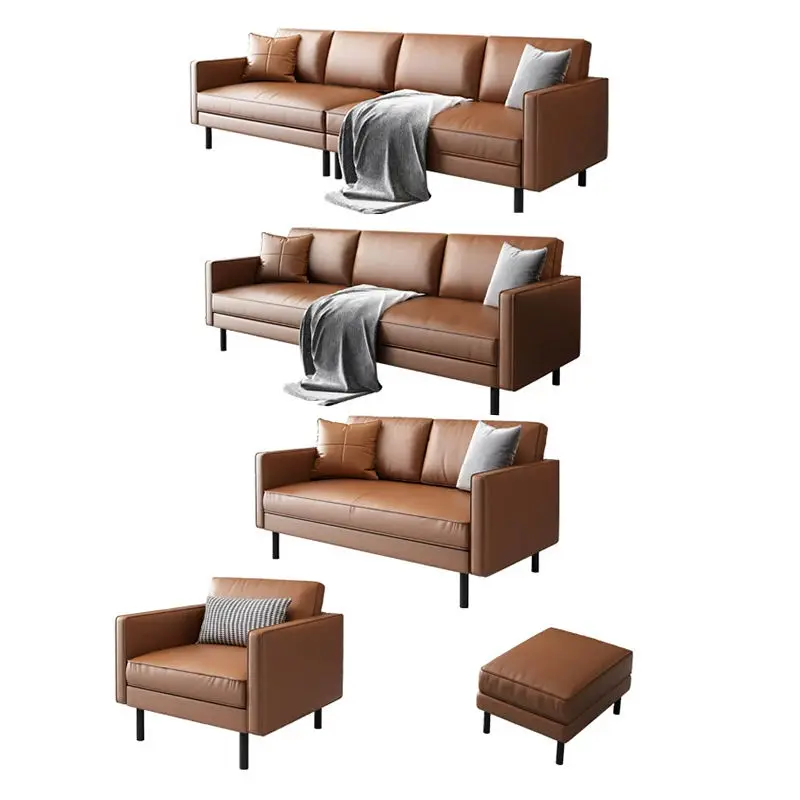 Modern Minimalist Square Small-sized Eco-friendly Durable High-resilience Sponge PU Leather Upholstered Living Room Set Sofa — image 6