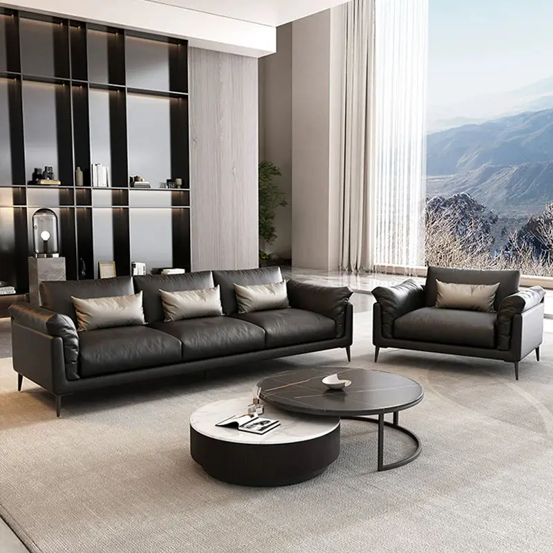Modern Minimalist Full-size Eco-friendly Durable High-resilience Sponge Square PU Leather Living Room Set Sofas — view 2