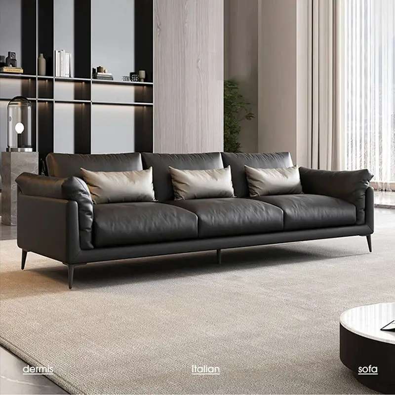 Modern Minimalist Full-size Eco-friendly Durable High-resilience Sponge Square PU Leather Living Room Set Sofas — view 3