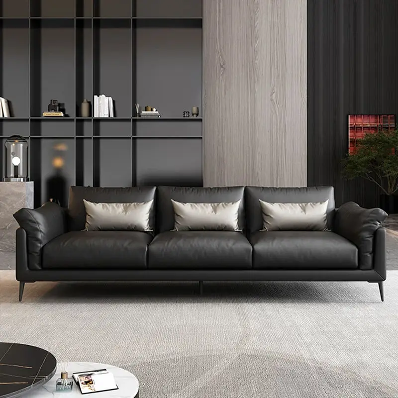 Modern Minimalist Full-size Eco-friendly Durable High-resilience Sponge Square PU Leather Living Room Set Sofas — view 4