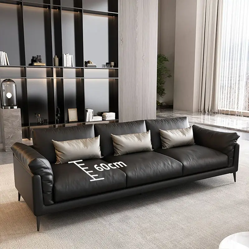 Modern Minimalist Full-size Eco-friendly Durable High-resilience Sponge Square PU Leather Living Room Set Sofas — view 5