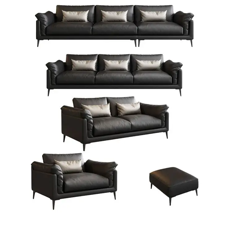 Modern Minimalist Full-size Eco-friendly Durable High-resilience Sponge Square PU Leather Living Room Set Sofas — view 6