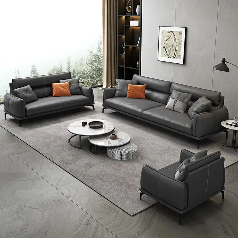 Modern Minimalist Eco-friendly Durable PU Leather Square Sectional Living Room Set of PU Leather-look Upholstered Sofa — view 1