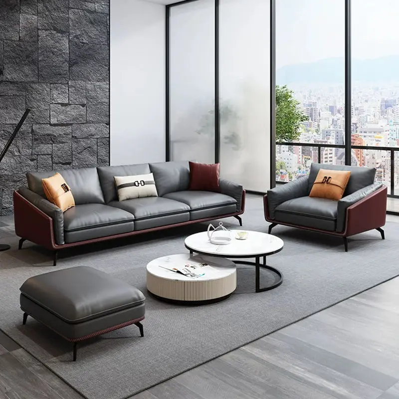 Small-sized Multi-color PU Leather Eco-Friendly Durable Casual U-shaped Modern Sectional Coffee Table Set for Office Sofa — image 2