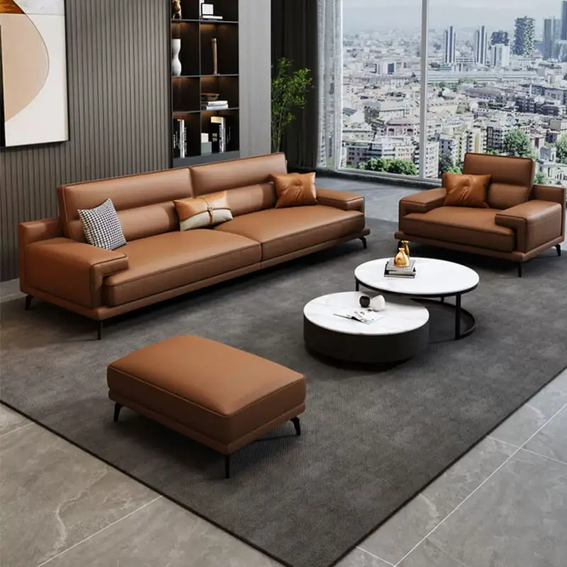 Small-sized Multi-color Square Artificial Leather Sectional Casual Three-person Coffee Table Set for Office Sofa — image 2