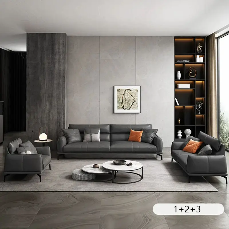 Modern Minimalist Eco-friendly Durable PU Leather Square Sectional Living Room Set of PU Leather-look Upholstered Sofa — image 2