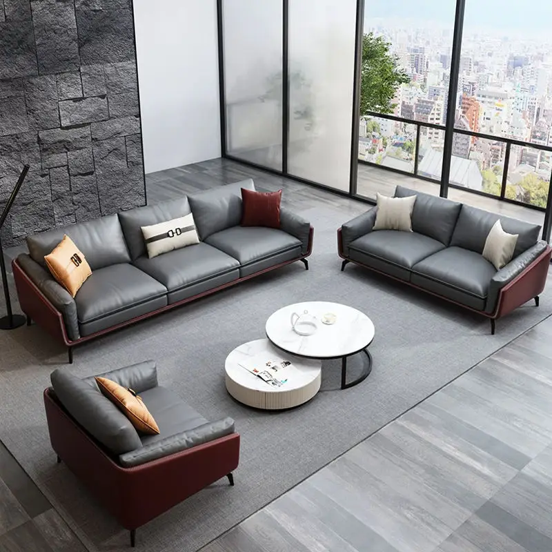 Small-sized Multi-color PU Leather Eco-Friendly Durable Casual U-shaped Modern Sectional Coffee Table Set for Office Sofa — image 3