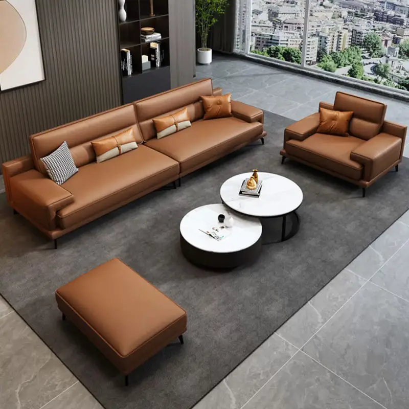 Small-sized Multi-color Square Artificial Leather Sectional Casual Three-person Coffee Table Set for Office Sofa — image 3
