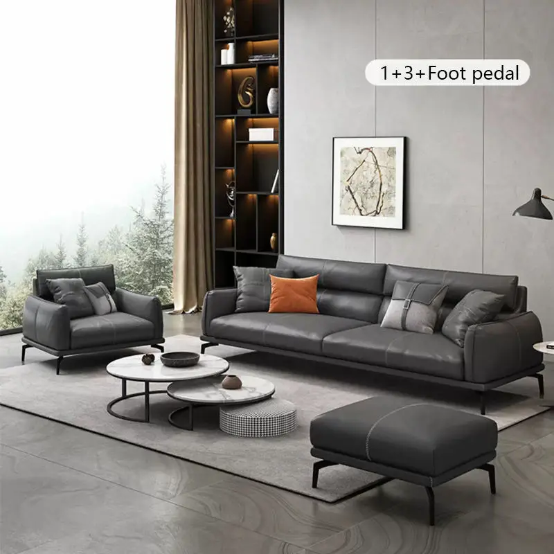Modern Minimalist Eco-friendly Durable PU Leather Square Sectional Living Room Set of PU Leather-look Upholstered Sofa — image 3