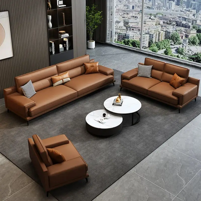 Small-sized Multi-color Square Artificial Leather Sectional Casual Three-person Coffee Table Set for Office Sofa — image 4