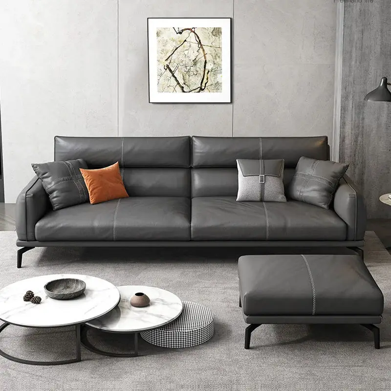 Modern Minimalist Eco-friendly Durable PU Leather Square Sectional Living Room Set of PU Leather-look Upholstered Sofa — image 4