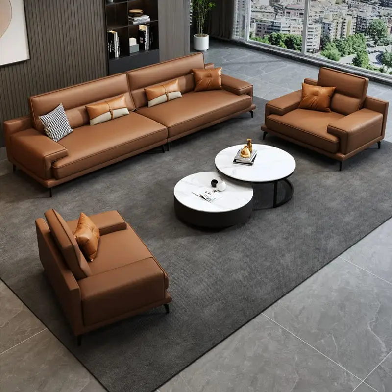 Small-sized Multi-color Square Artificial Leather Sectional Casual Three-person Coffee Table Set for Office Sofa — image 5