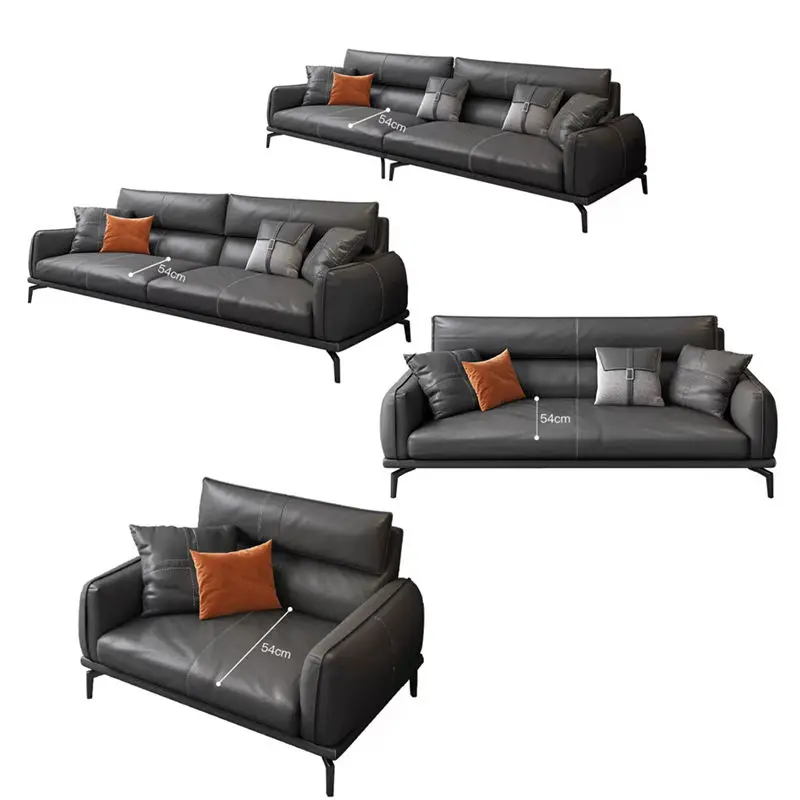 Modern Minimalist Eco-friendly Durable PU Leather Square Sectional Living Room Set of PU Leather-look Upholstered Sofa — image 6