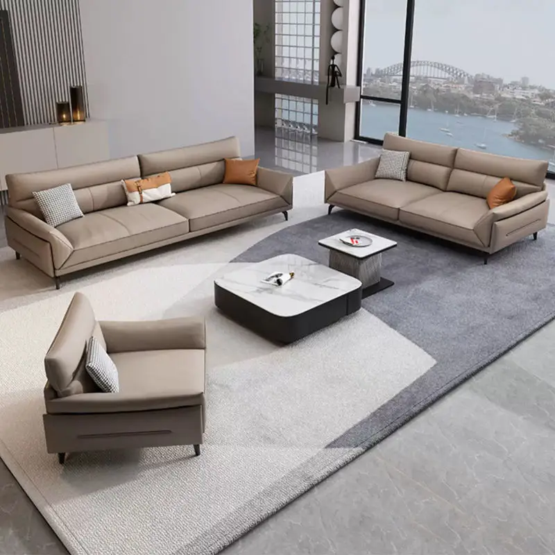 Small-sized PU Leather Modern Sectional Three-person Side-by-side High-Density Sponge Eco-Friendly Durable Sofa Set Livi — view 4