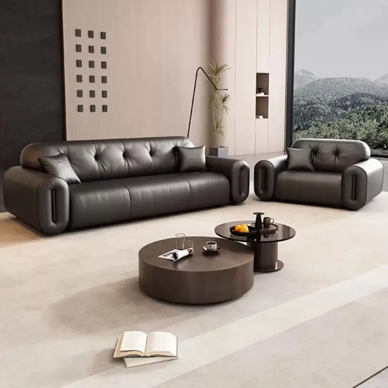 Black Sugar Cloud PU Leather Modern French Style Sectional Office Sofa Set Durable Eco-Friendly High-Density Sponge — view 1