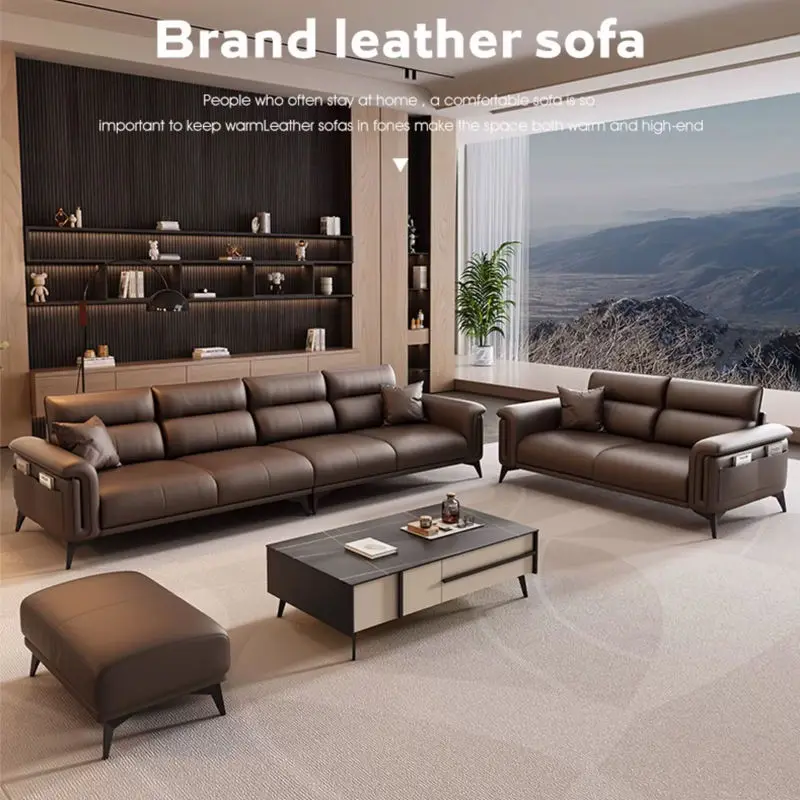 Modern PU Leather Square Sectional Sofa Set Adjustable Features Convenient Pocket Straight-line Layout for Living Room S — view 1
