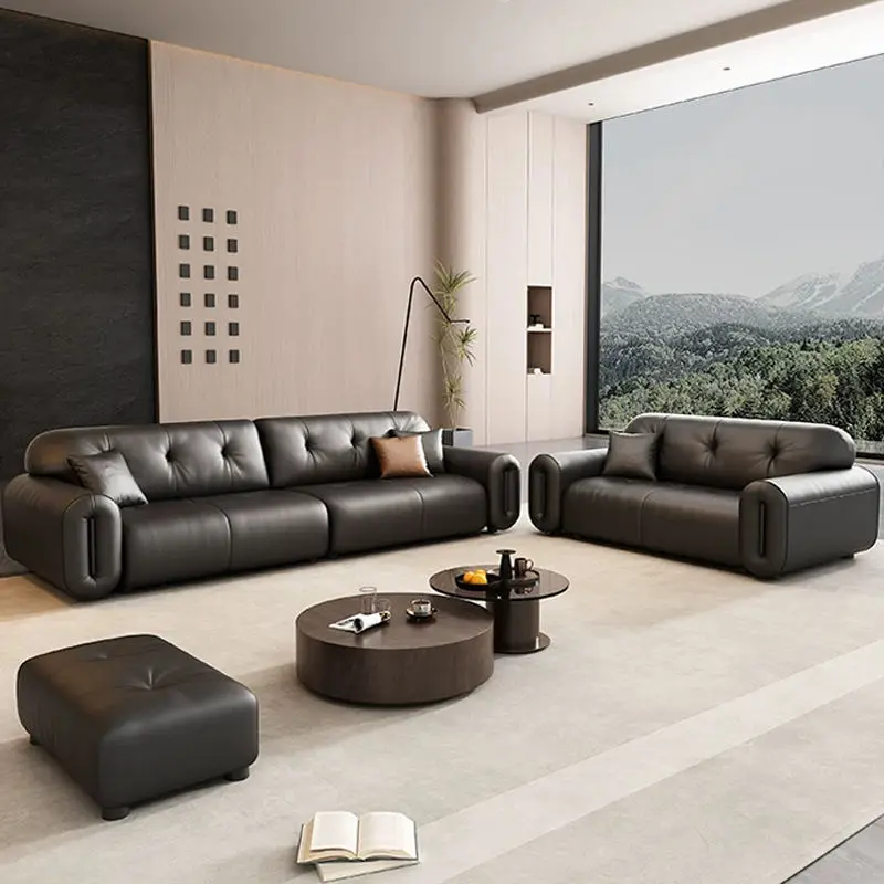 Black Sugar Cloud PU Leather Modern French Style Sectional Office Sofa Set Durable Eco-Friendly High-Density Sponge — image 2