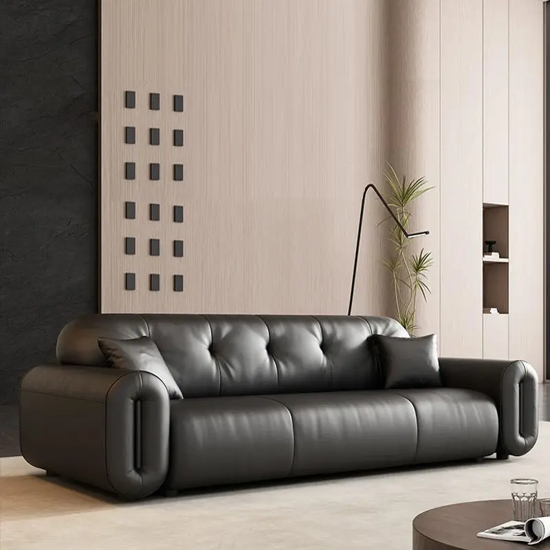 Black Sugar Cloud PU Leather Modern French Style Sectional Office Sofa Set Durable Eco-Friendly High-Density Sponge — image 3