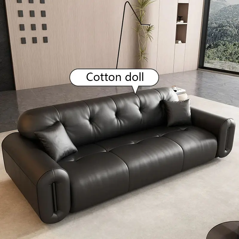 Black Sugar Cloud PU Leather Modern French Style Sectional Office Sofa Set Durable Eco-Friendly High-Density Sponge — image 4