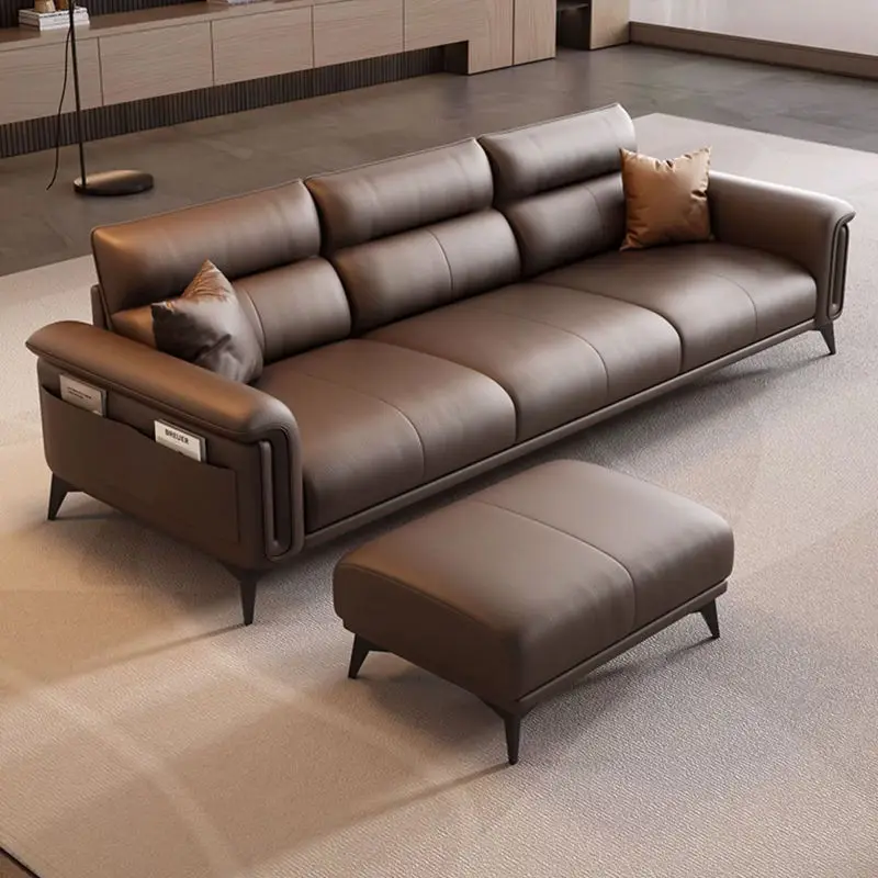 Modern PU Leather Square Sectional Sofa Set Adjustable Features Convenient Pocket Straight-line Layout for Living Room Sponge — image 2