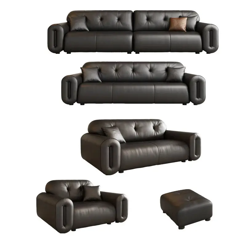 Black Sugar Cloud PU Leather Modern French Style Sectional Office Sofa Set Durable Eco-Friendly High-Density Sponge — image 6