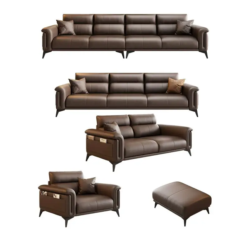 Modern PU Leather Square Sectional Sofa Set Adjustable Features Convenient Pocket Straight-line Layout for Living Room Sponge — image 6