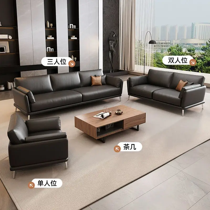 Modern PU Leather Sectional Office Sofa Set Wood Frame Living Room Bedroom Durable Eco-Friendly High-Density Sponge Cheap — image 2