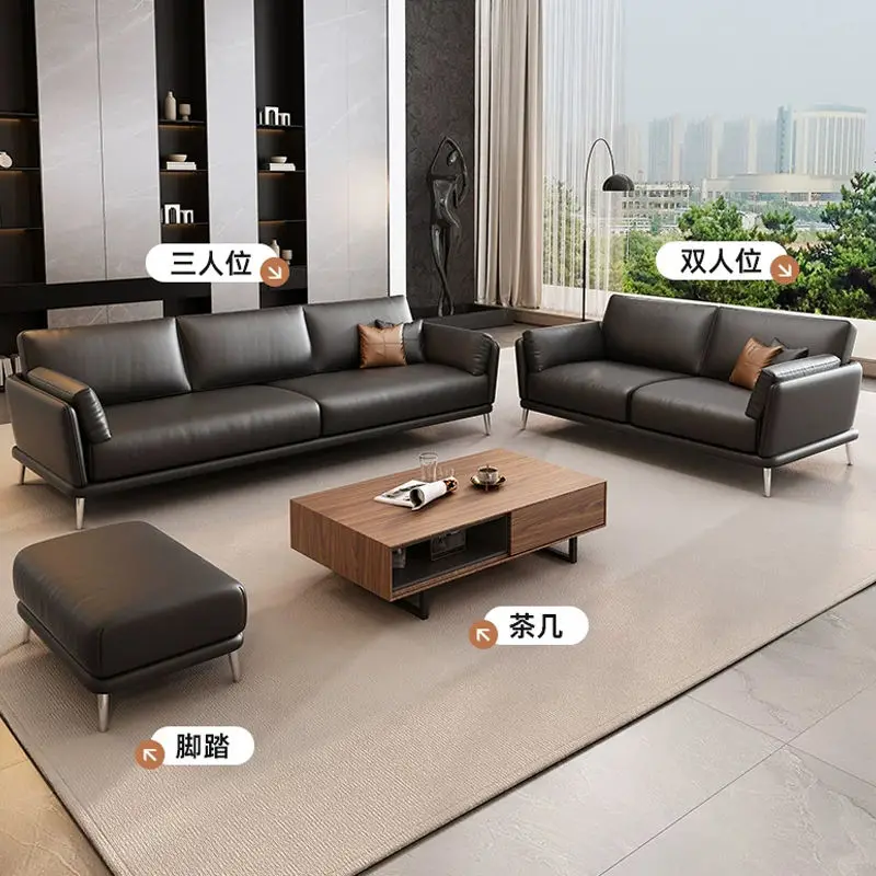 Modern PU Leather Sectional Office Sofa Set Wood Frame Living Room Bedroom Durable Eco-Friendly High-Density Sponge Cheap — image 3
