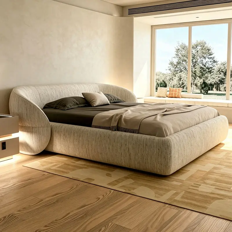 Modern Minimalist Soft Bed with Durable & Eco-Friendly Cotton Linen Fabric Luxury Large Flat-level Master Bedroom Double Bed — image 2