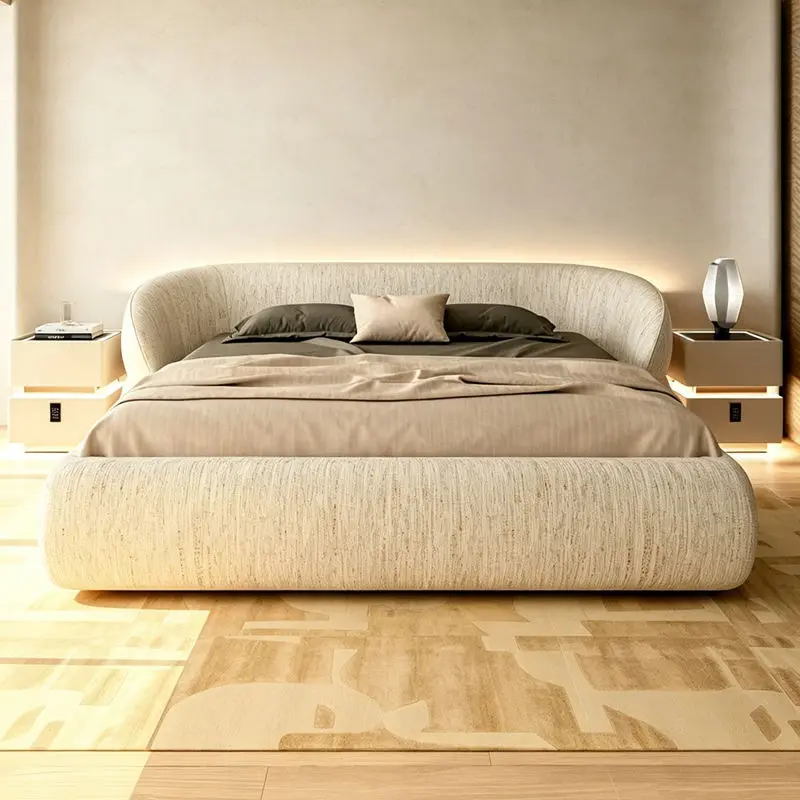 Modern Minimalist Soft Bed with Durable & Eco-Friendly Cotton Linen Fabric Luxury Large Flat-level Master Bedroom Double Bed — image 3