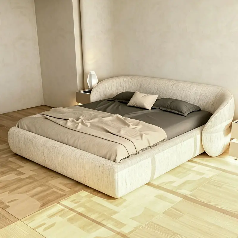 Modern Minimalist Soft Bed with Durable & Eco-Friendly Cotton Linen Fabric Luxury Large Flat-level Master Bedroom Double Bed — image 4