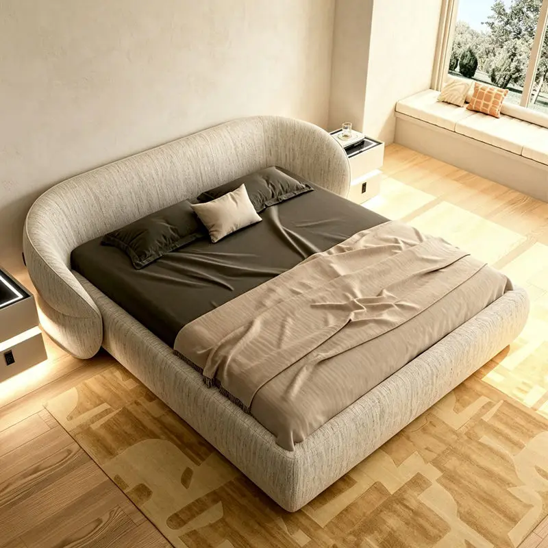 Modern Minimalist Soft Bed with Durable & Eco-Friendly Cotton Linen Fabric Luxury Large Flat-level Master Bedroom Double Bed — image 5