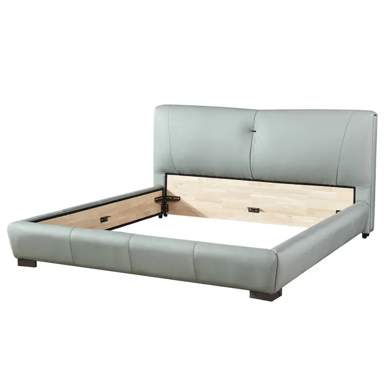 Modern Minimalist Pine Wood Frame Adjustable Eco-Friendly Durable Artificial Genuine Leather Edge-bound Full-sized Bedroom Bed — image 3