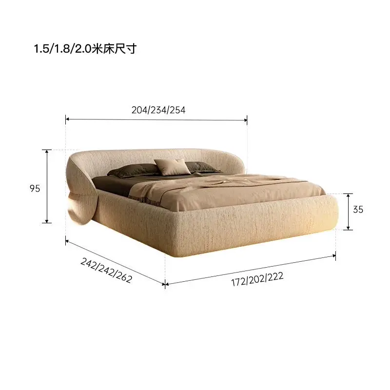 Modern Minimalist Soft Bed with Durable & Eco-Friendly Cotton Linen Fabric Luxury Large Flat-level Master Bedroom Double Bed — image 6