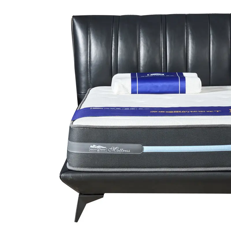 Modern Fashionable Black High-legged Genuine Leather Artificial Leather Sponge Upholstered Full Size Extra-large Soft Bed — image 3