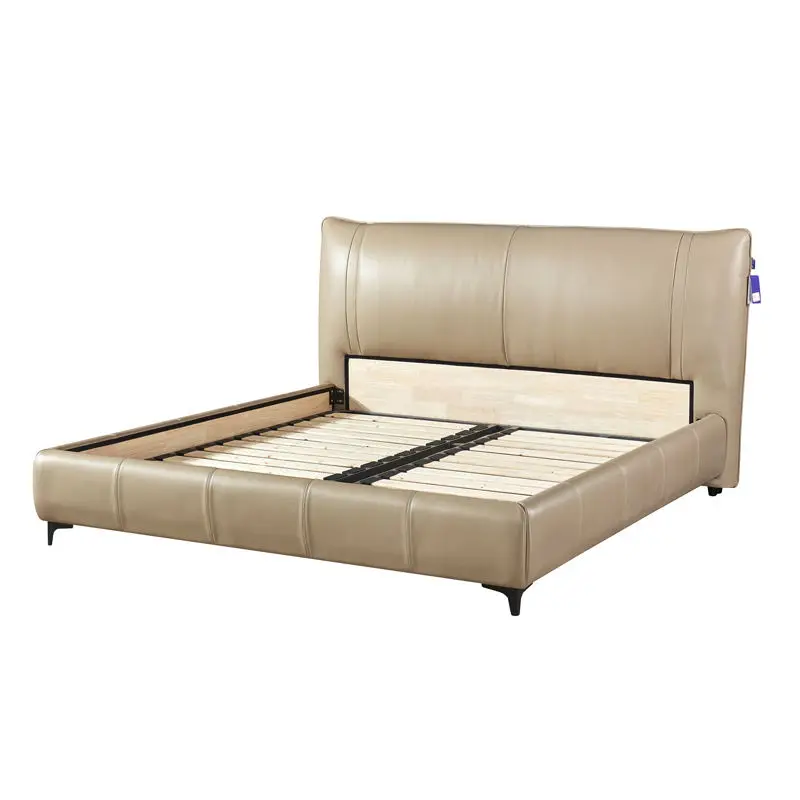 Best-selling Modern Bedroom Leather Full Upholstered Eco-Friendly Durable Soft Bed for Villas Hotels and Apartments — image 3