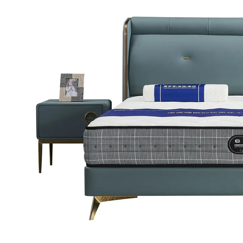 Luxury Light Design Minimalist Pine Wood Frame Soft Bed Eco-Friendly Genuine Leather Upholstered Full Bedroom Hotel Villa — image 4