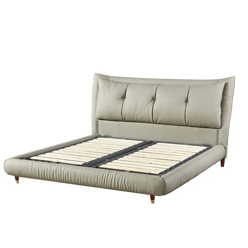 Black High-legged Minimalist Eco-friendly Soft-back Bag Comfortable Artificial Leather Soft Mattress Bed Pine Wood Frame — image 5