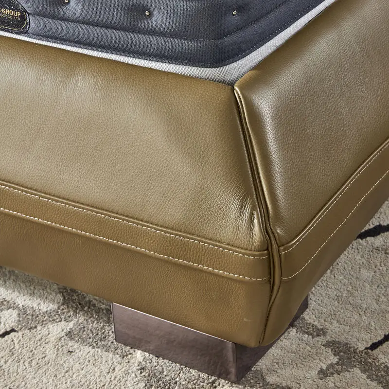 Luxurious Full Size Soft Bed Genuine Leather Upholstery Pine Wood Frame Eco-Friendly Durable Design Foldable 2-Year Warranty — image 4